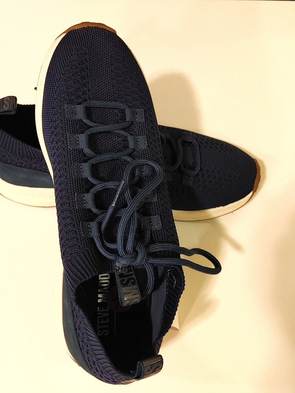Steve Madden Men's Navy Knit Lace-Up Sneakers with White Sole